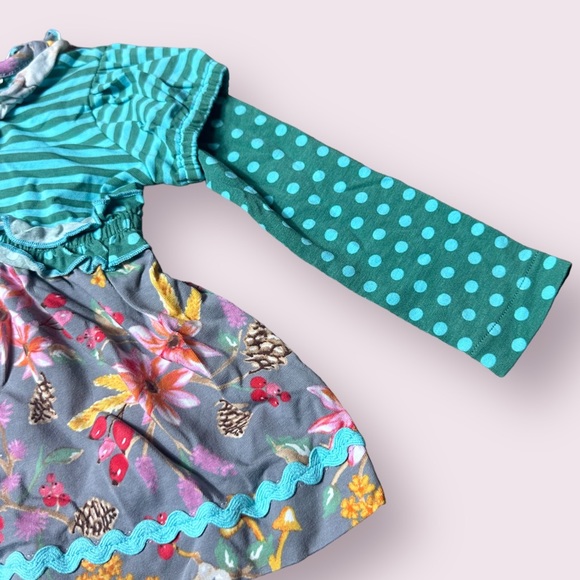 Baby Matilda Jane Stripe Polka Dot Fall Floral Print Mushroom Dress 12-18 Mon - Picture 5 of 10
